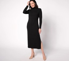 Women with Control Sz 1X Finespun Jersey Tummy Control Midi Dress BLACK A623039