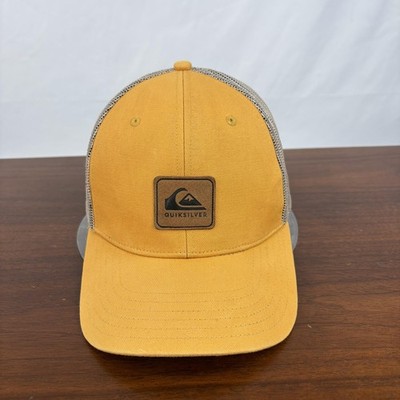 Quiksilver Hat Cap Snap Back One Size Yellow Mesh Trucker Baseball Patch Mens