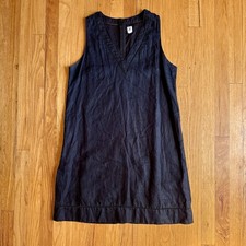 Gap Sleeveless Sheath Mini Dress 100% Linen Navy Blue V Neck Womens M Pockets