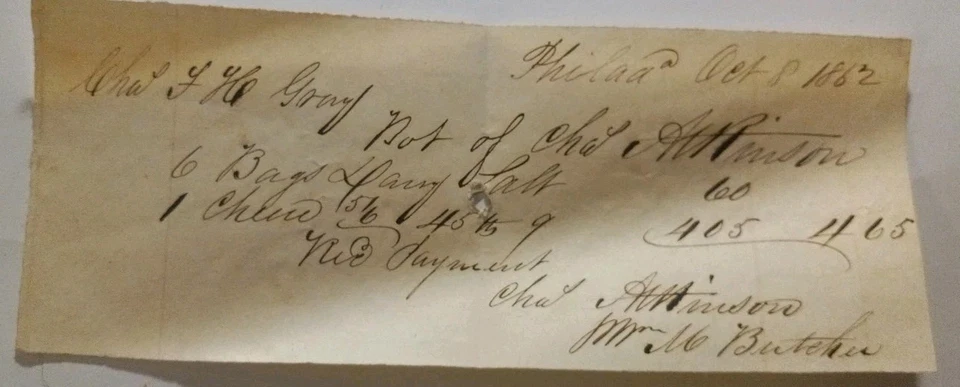 RARE Pre-Civil War Note 1856 PAYMENT RECEIPT   1862 " PAYMENT/RECEIPT"  $4.65 - Image 4 of 4