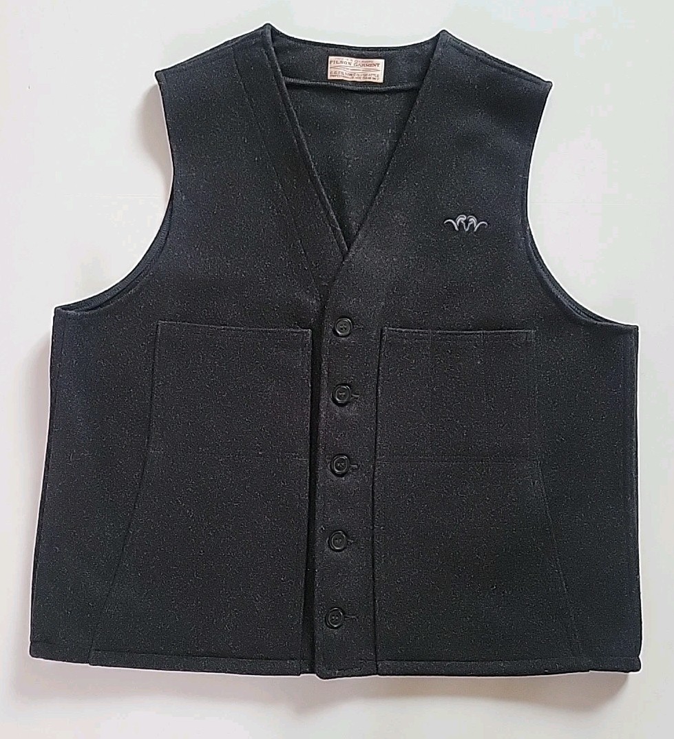Vintage Filson Mackinaw Wool Vest Men's XL Hunting Black USA 100