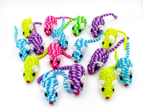 20 Cotton Colorful Rope Cat Toy Mice Rattle Sound, Interactive Catch Play Teaser - Picture 2 of 5