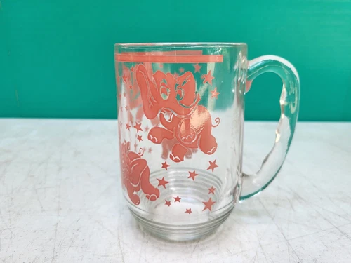 Pink Elephant Glass Mug Handled Coffee Mug Hazel Atlas 16oz 5"