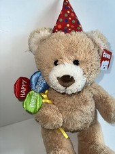 Gund Teddy Bear 12" Plush Happy Birthday Balloons Party Hat Stuffed Animal TAG