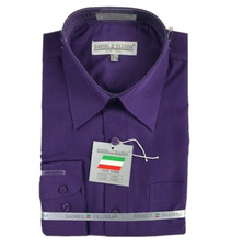 Daniel Ellissa Men's Purple Dress Shirt Convertible Cuffs Pocket Sizes 14.5-22.5
