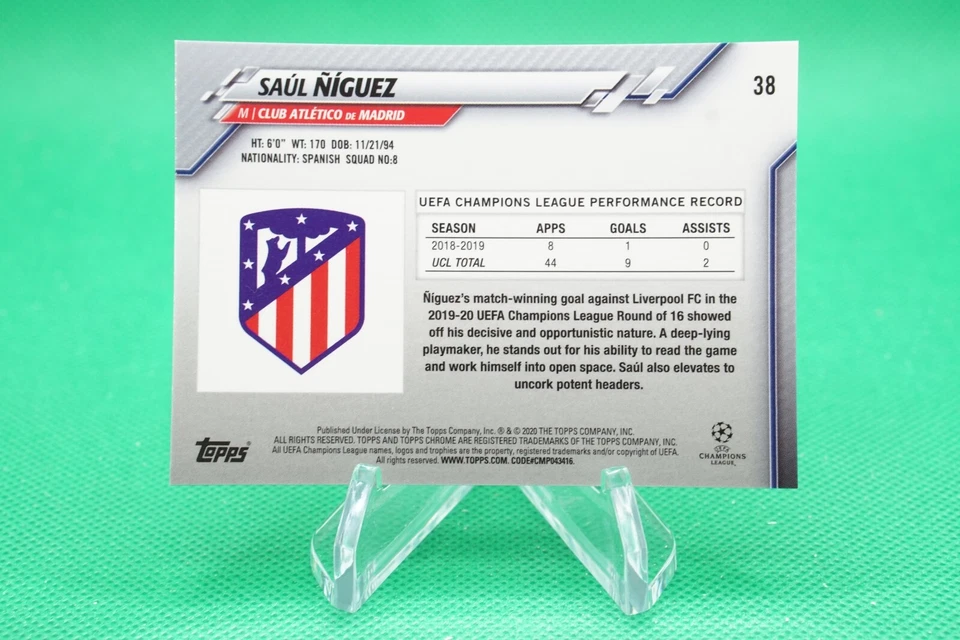 (2 Cards) 2019-20 Topps Chrome Sapphire UEFA Base #38 Saúl Ñíguez CDW - Image 2 of 4