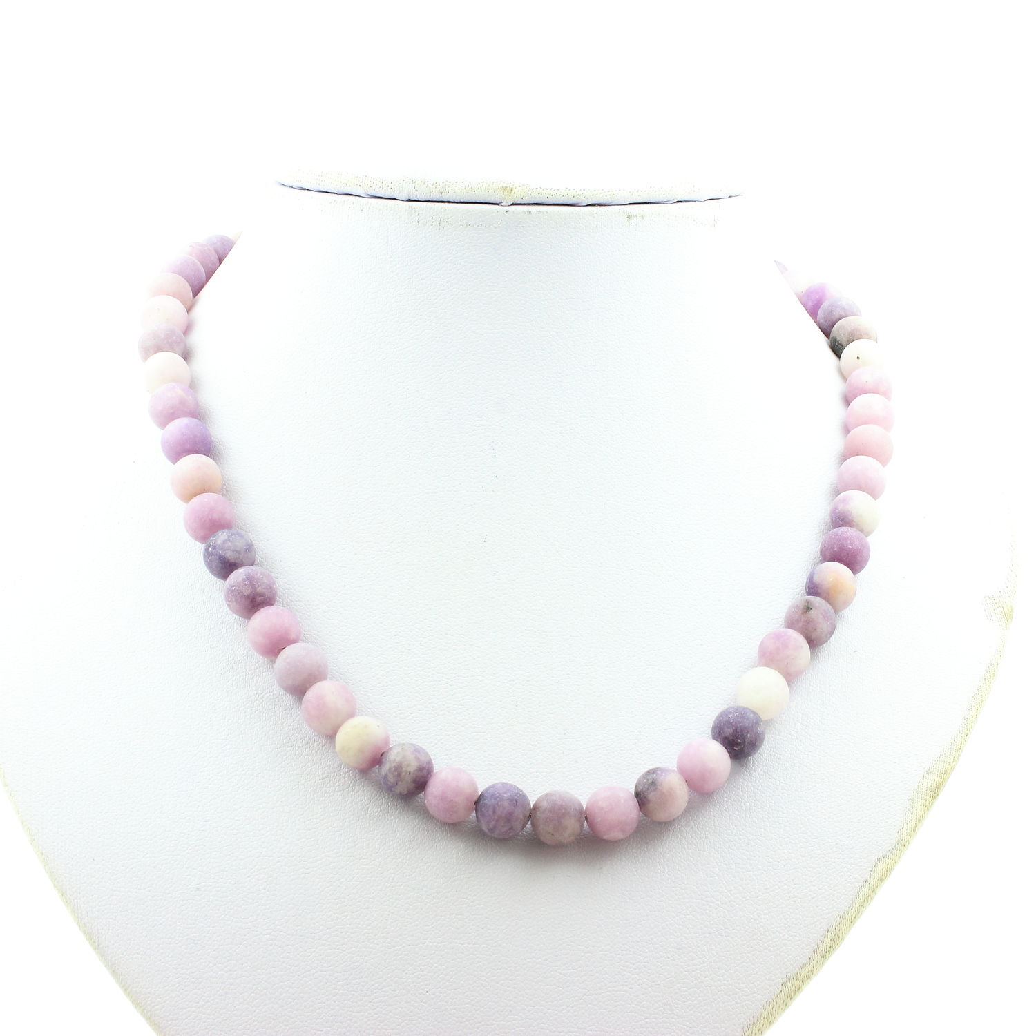 Collier en Mica violet mat 8mm et chaine acier inoxydable pour femme