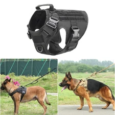 Tactical Dog Harness Vest Military Working Training Loop Panels w/Leash For Dogs