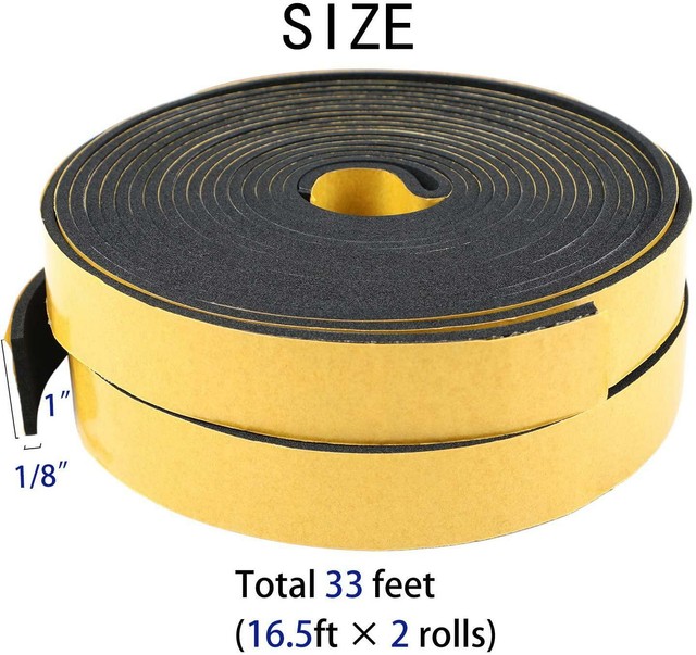 Adhesive Weather Stripping 2 Rolls 1" W X 1/8" T, Neoprene Foam