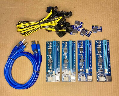 (4-pack) GPU Riser Card PCIe 1x to PCIe 16x ver.006C 6-pin GPU Power with cables