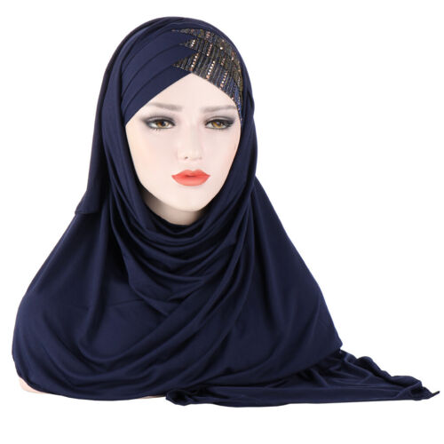 Damen Pailletten Weich Lang Hijab Schal Turban Kopf Haar Halstuch Tuch Mütze - Bild 12 von 12