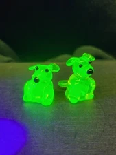 Uranium glass dog figurine, handmade uranium glass dog, unique uranium glass
