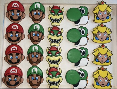Mario and Friends Cookies!! Dozen Royal icing sugar cookies 