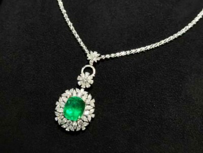 Brilliance 25ct  Colombian Emerald & 5ct Diamond White Gold Necklace in stock