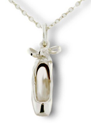 Massiver Silber Ballettschuh Anhänger mit optionaler Kette - Made in UK
