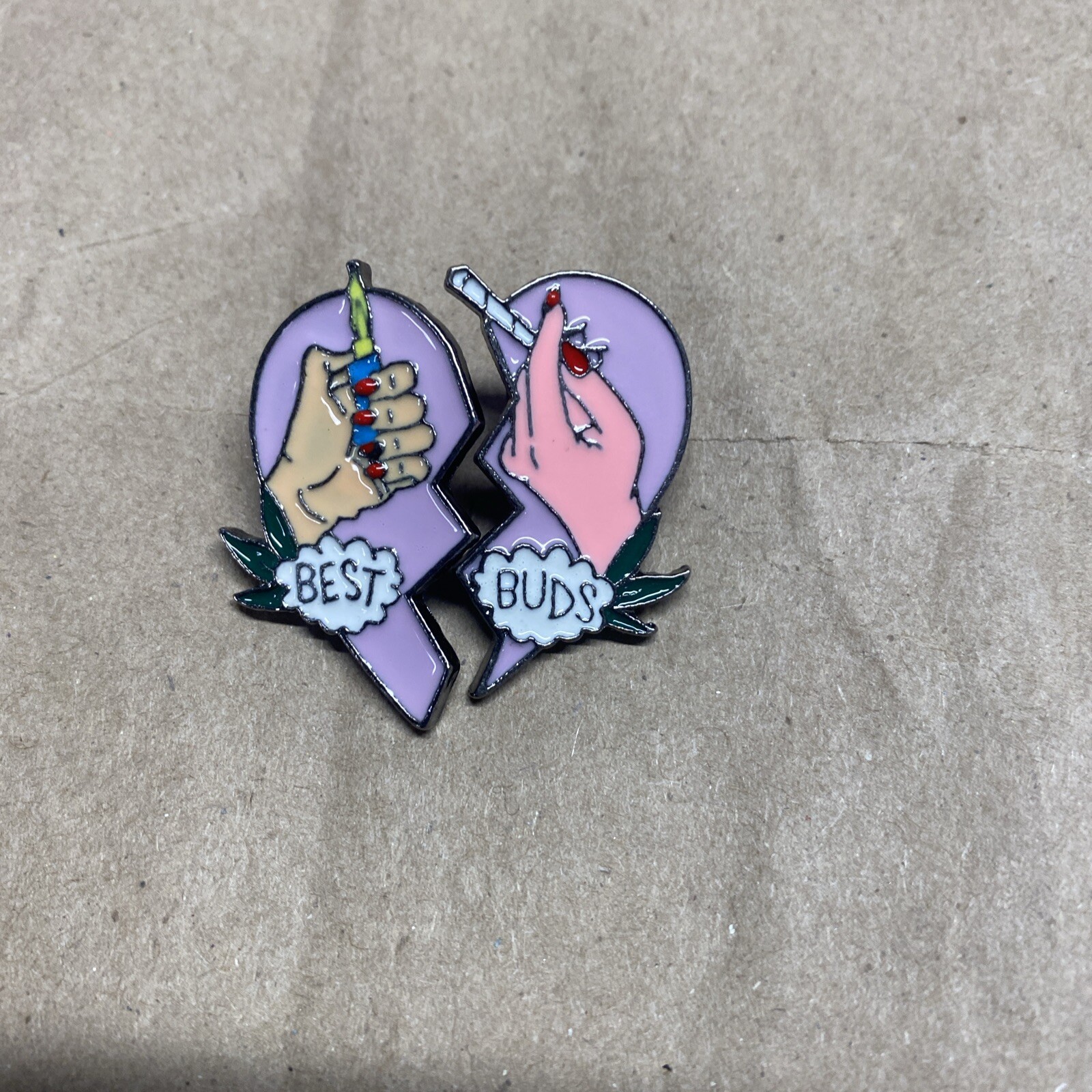 Set of 2 Best Buds Friends Lapel Enamel Pins 420 Smokers