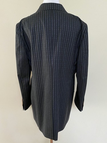 NWT Gucci Lettered Logo Pinstripe Dark Gray Wool Blue Blazer Jacket 46 10 $3290 - Picture 11 of 12