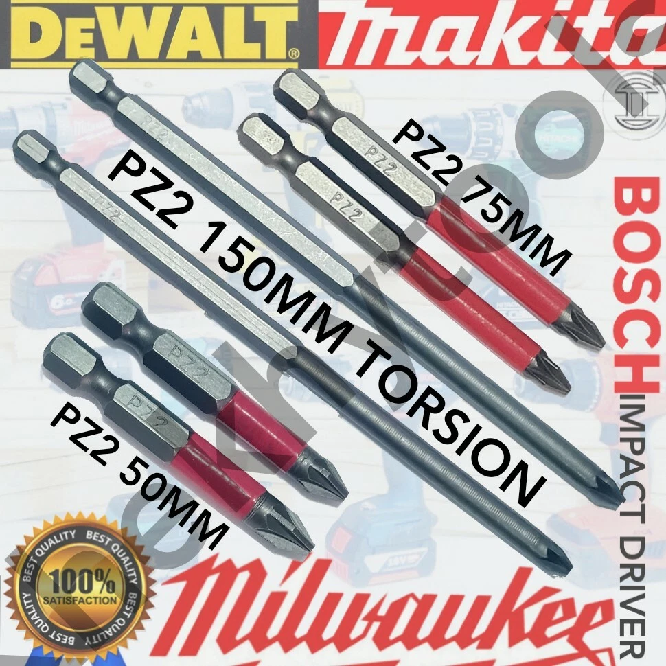 6x 150MM 75MM 50MM PZ2 TORSION BITS FITS WERA HILTI AEG MILWAUKEE