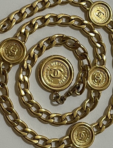 CHANEL Necklace Belt Chain AUTH Coco Mark Vintage Rare Coin Medal Swing Ken GP - Picture 2 of 24