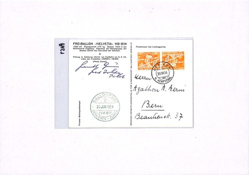 Switzerland BALLOON MAIL RP Postcard 1954 Ottikon *Helvetia* Pilot Signed PH57 - Picture 6 of 12