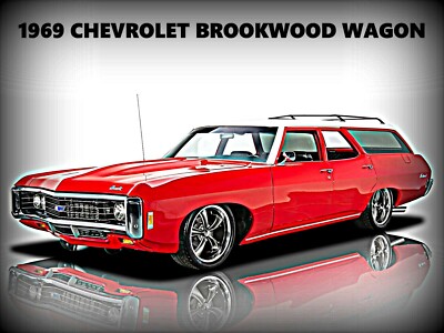 1969 Chevrolet Brookwood Station Wagon New Metal Sign: Hot Rod Red w/ White Top