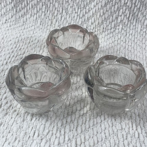 Lot Of 3 Clear Pink Glass Lotus Flower Petals Votive Candle Holders Heavy 3.5x3” - Picture 12 of 12