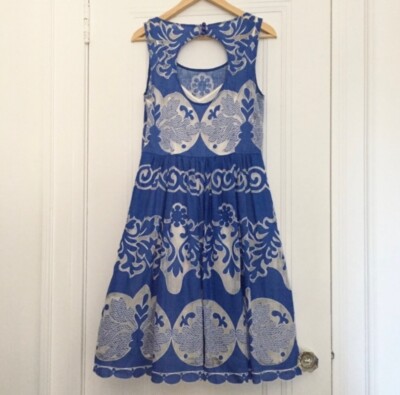 chinese dress ladies Francesca Blue Lace Trim Pleated Midi Dress, XL / Blue
