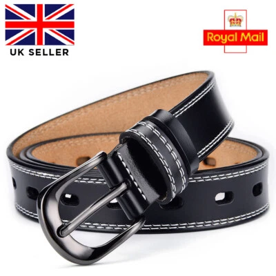 Womens Ladies Genuine Leather Belts Casual Buckle Jeans Belt UK Stock (Gift Bag)