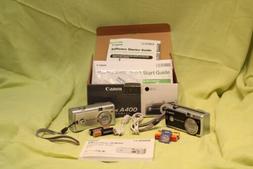 Bundle TWO Canon PowerShot A400 3.2MP 2.2x Zoom Digital Cameras Boxed -Both Work