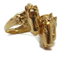 Horses Unisex Ring 14k Solid Yellow Gold.