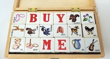 Picture Cubes for Words Spelling Complete Set 1960's Wooden Box Animals Vintage
