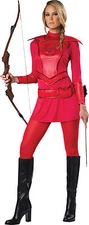 Warrior Huntress Adult Womens Costume Red Dress Katniss Halloween