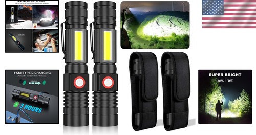 Linterna táctica recargable USB - 2000 lúmenes, diseño impermeable y magnético - Imagen 2 de 11
