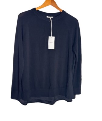 Nordstrom Black Knit Chiffon Back Oversize Sweater Size S NWT