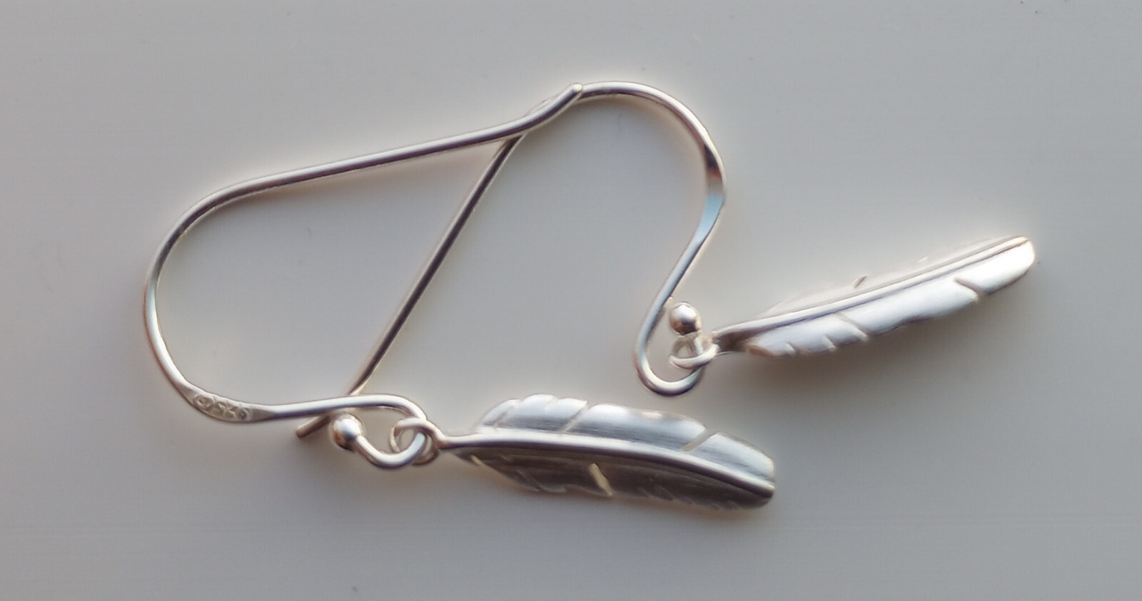 Feather Earrings Dangle Hook Sterling Silver Dain… - image 1