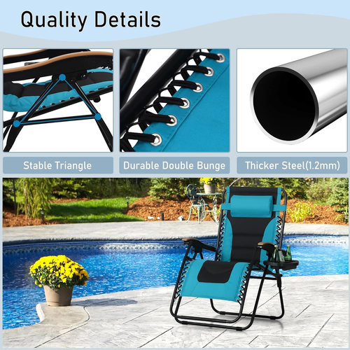 XXL Oversized Padded Zero Gravity Chair, Foldable Patio Recliner, 30" Wide Seat - Picture 5 of 10