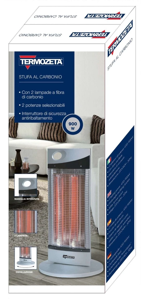 Stufa Elettrica Basso Consumo Stufetta a Infrarossi Alogena Bagno Riscaldamento - Immagine 2 di 4