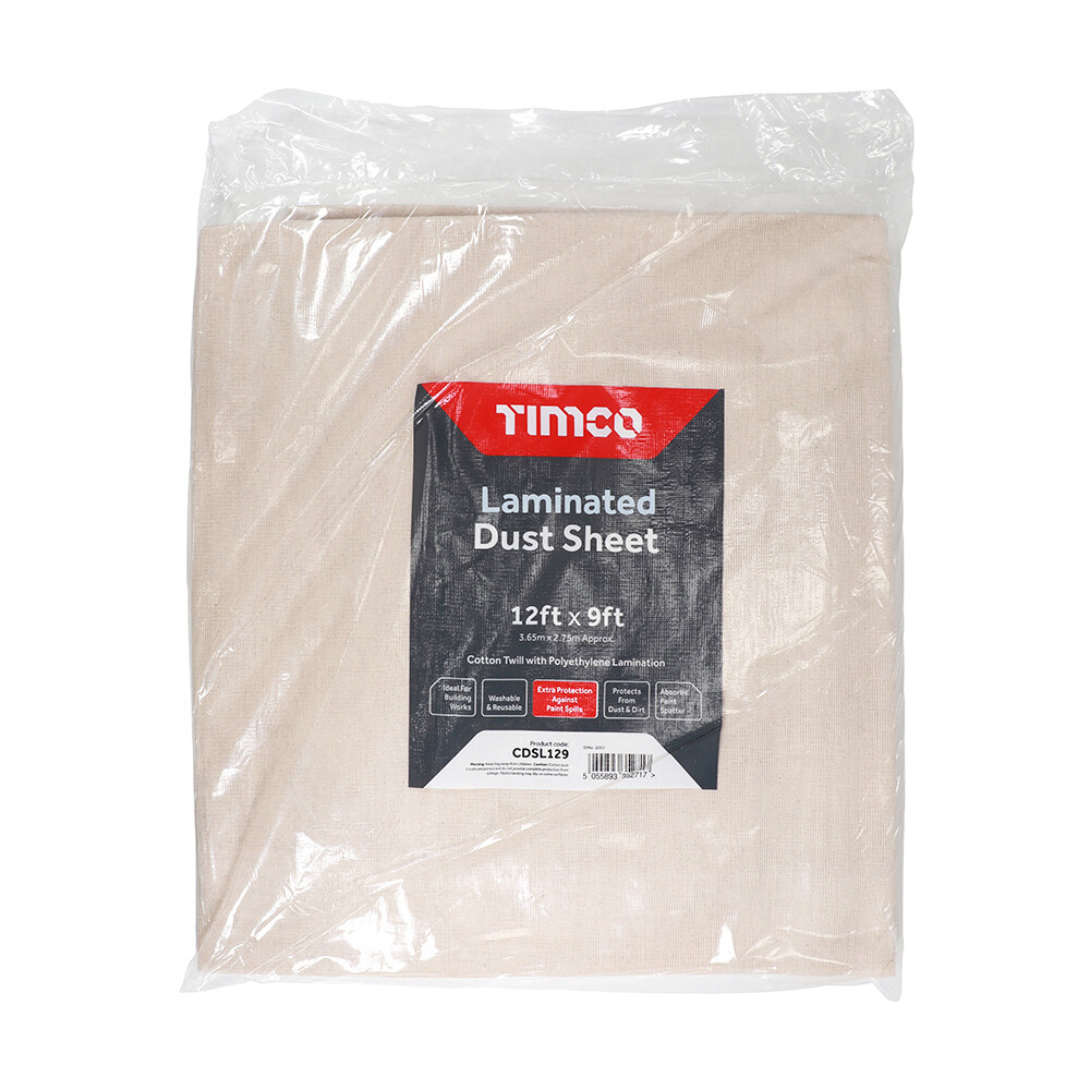 Timco Laminated Dust Sheet Protective Shield Cover Dirt Absorbs Paint 12ftx9ft