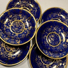 Genuine Royal Underglaze Mazarine blue & 24k Gold 6" Saucer Set Of Six(6)