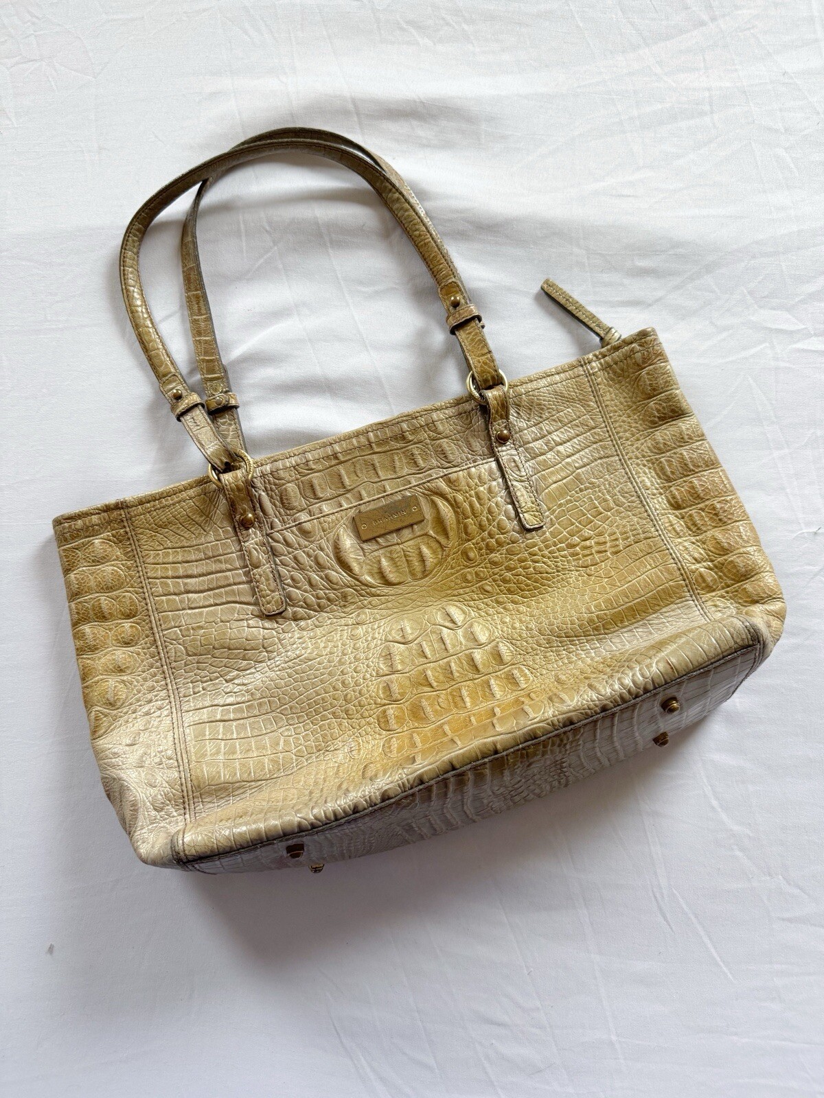 Brahmin Asher Medium Tan Melbourne Croc Leather Tote Bag