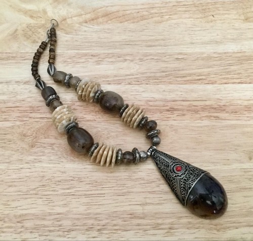 Collana Vintage Corallo Perline Ambra 28 in Collana - Foto 4 di 7