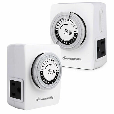 DEWENWILS 2Pcs Indoor 24-Hr Plug In Grounded Daily 2 Outlet Timer Light Switch