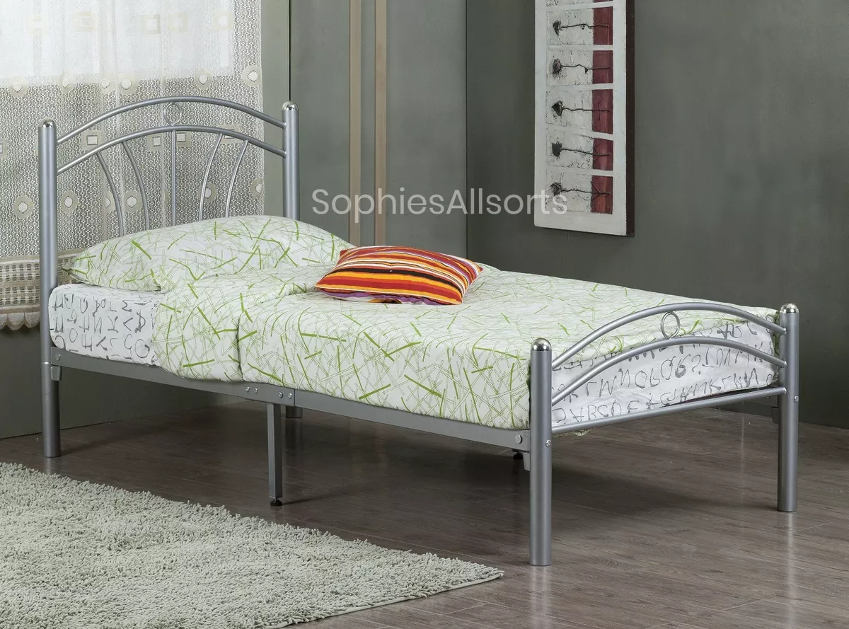 Luna 3ft Single Silver Metal Bed Frame Mesh Base Double Locking Strong Bed