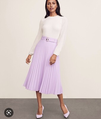 Ann Taylor Women's Purple Belted Pleated Midi Skirt Australia