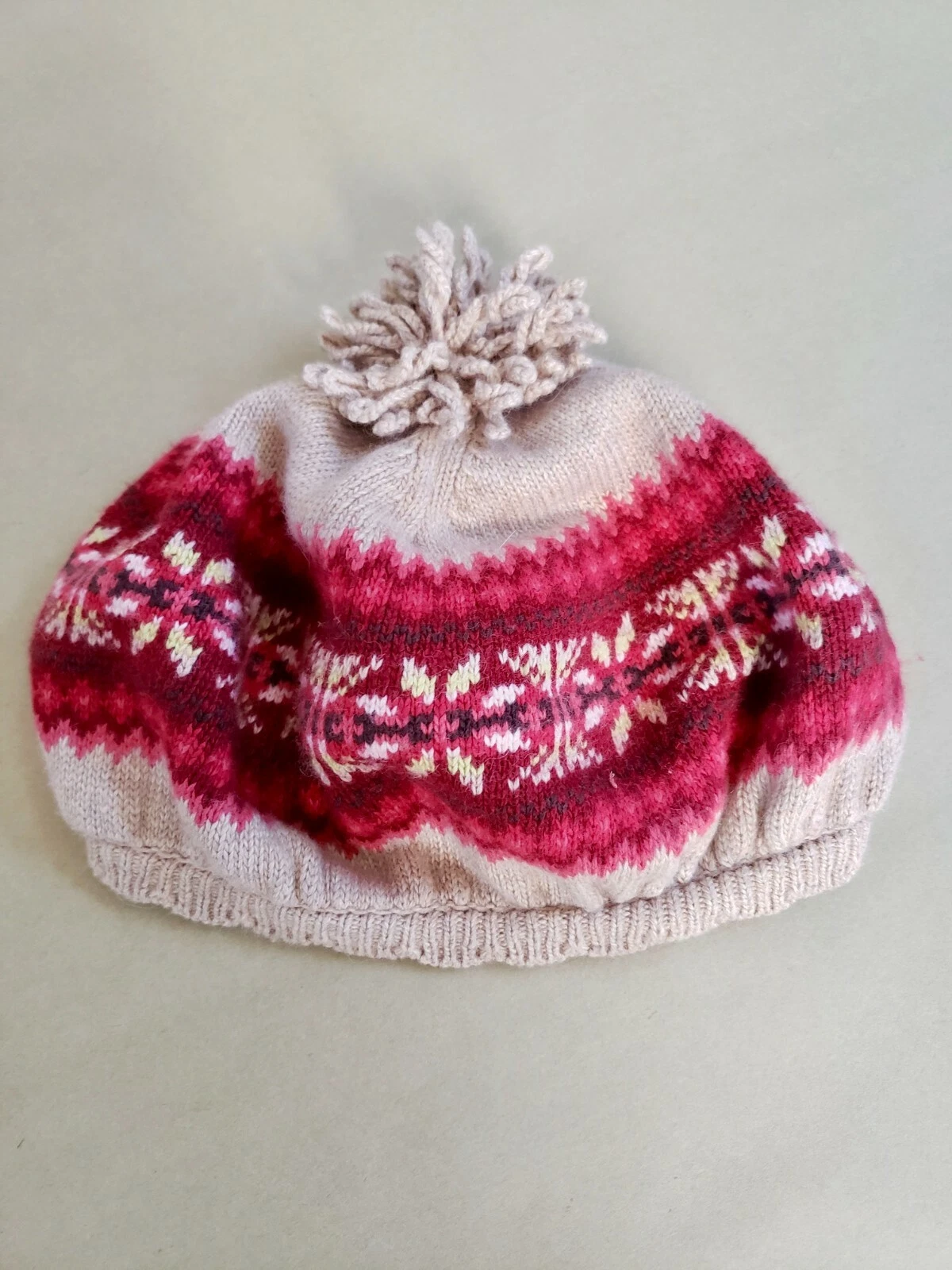 JANIE and JACK sweater BERET Hat with pompom 2T 3T lambswool blend