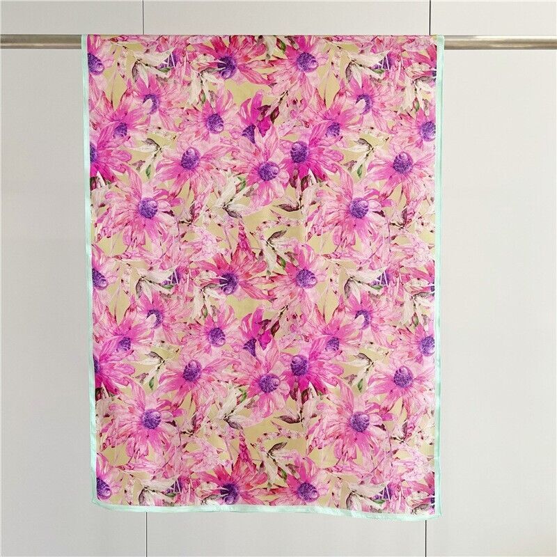 Pure 100% Mulberry Silk Shawl Wrap Flowers Print Oblong Scarf