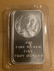 5 oz Silver Bar Indian Head Buffalo 5 Troy oz 999 fine "Sealed"