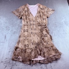 All in Favor Women's XS Snakeskin Print Ruffle Wrap Dress Tan Brown DR95690-001