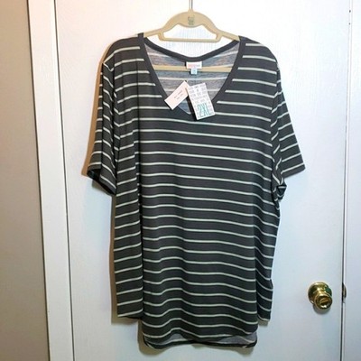 2XL LuLaRoe Iris Tee, Gray with PALE Green Stripes