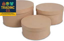 Short  round Paper Mache Boxes with Lids Set of 3 - Brown Kraft Paper Nesting